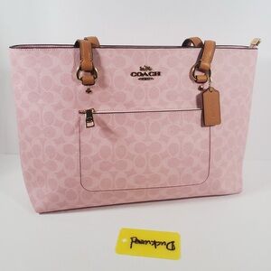 Sold ❌NWT！COACH Station Tote Bag In Signature Canvas powder pink